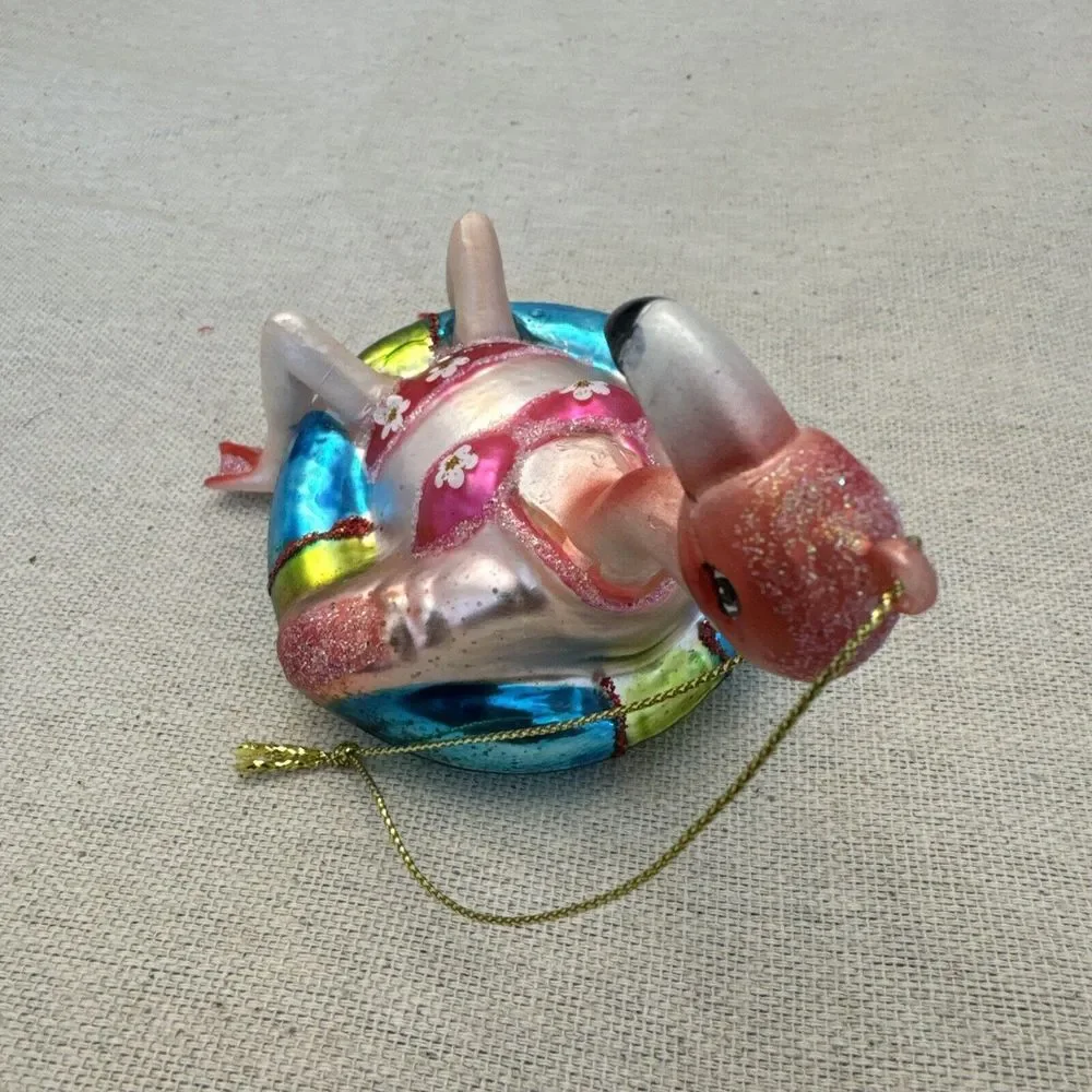 Flemingo Tubing Tube Xmas Blown Glass Ornament Bikini Float Life Saver Ring Pink